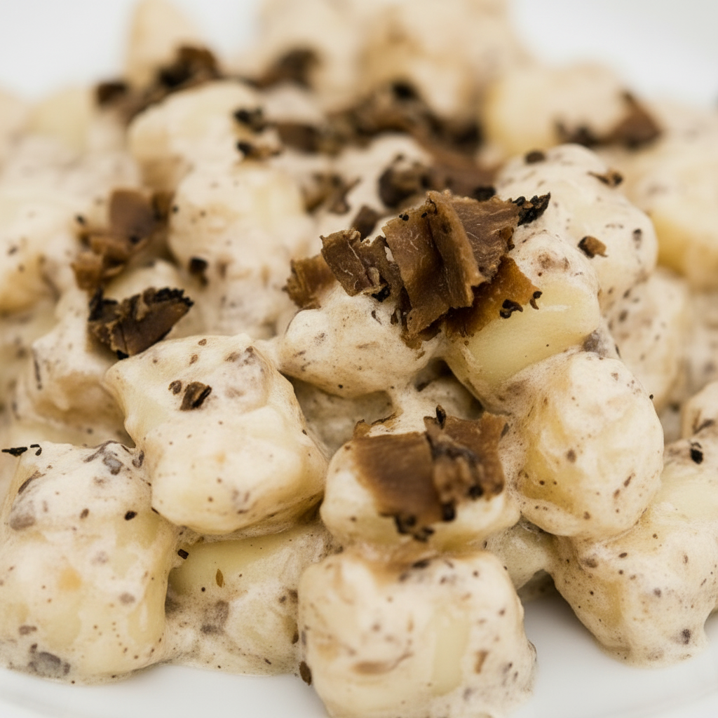 Dettaglio gnocchi freschi al tartufo nero pasta artigianale Lazio