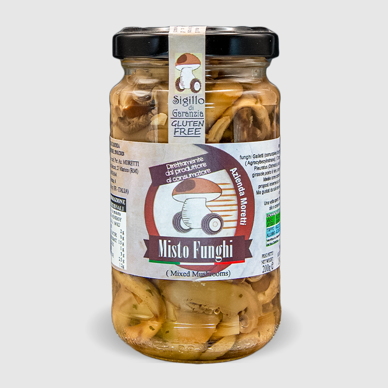 Misto funghi sott'olio Pleurotus Gialletti Pioppino coltivati in grotta vasetto 220g